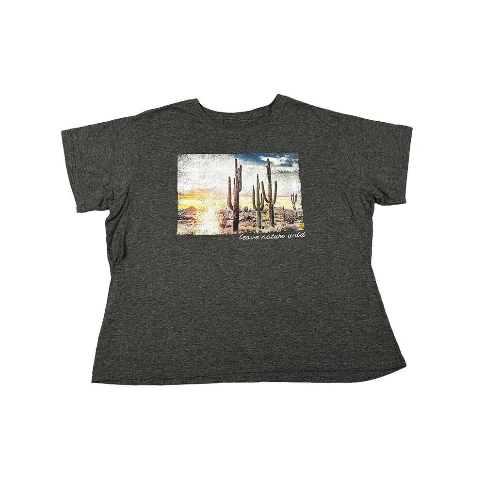 Mighty Fine Graphic T Shirt Womens 2X Charcoal Gray Desert Cactus Nature Wild